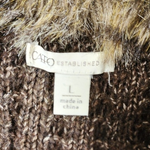 Cato Womens Brown Knit Removable Faux Fur Collar Vest Cardigan Sz L - Picture 6 of 10